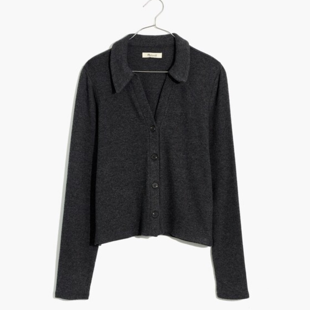 Madewell Brushed Rib Polo Crop Cardigan